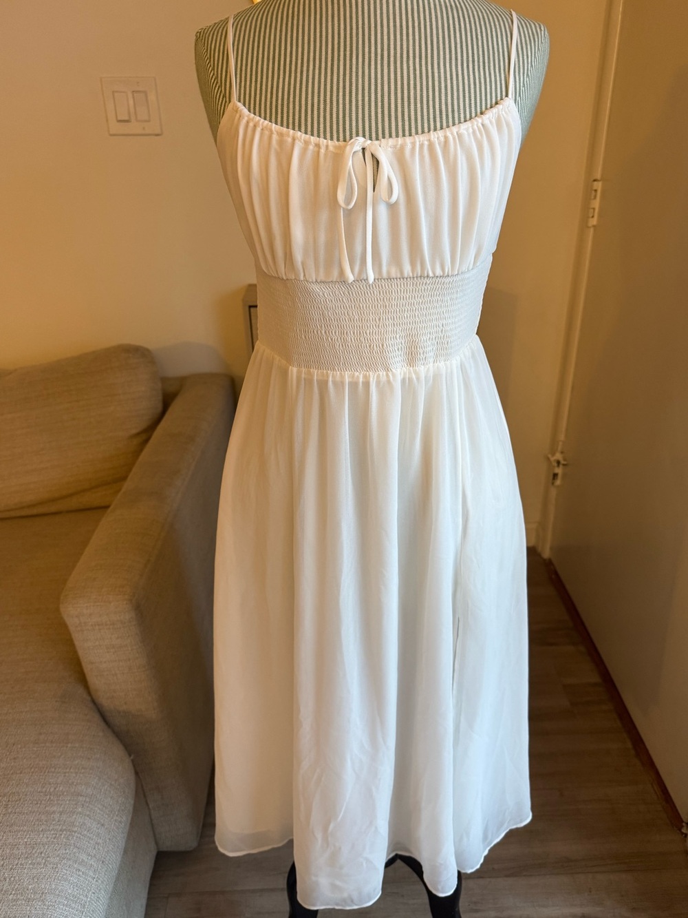 Wilfred White Smocked Waist Tie Front Midi Dress S